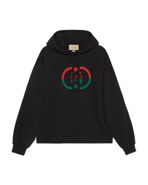 Gucci Black Interlocking G Drawstring Hoodie for men