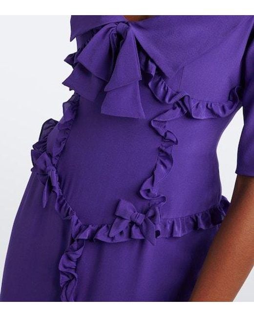 Alessandra Rich Purple Pleated Silk Crepe Midi Dress