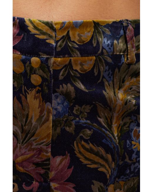 Etro Black Cotton Velvet Trousers With Floral Overprint