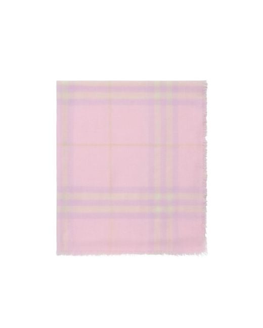 Burberry Pink Check Pattern Frayed-Edge Scarf