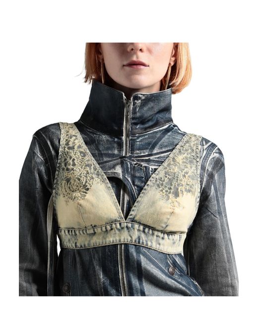 DIESEL Natural Sleeveless V-Neck Denim Cropped Jacket