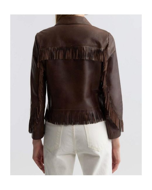 Nili Lotan Brown Fringed Patch-Pockets Jacket