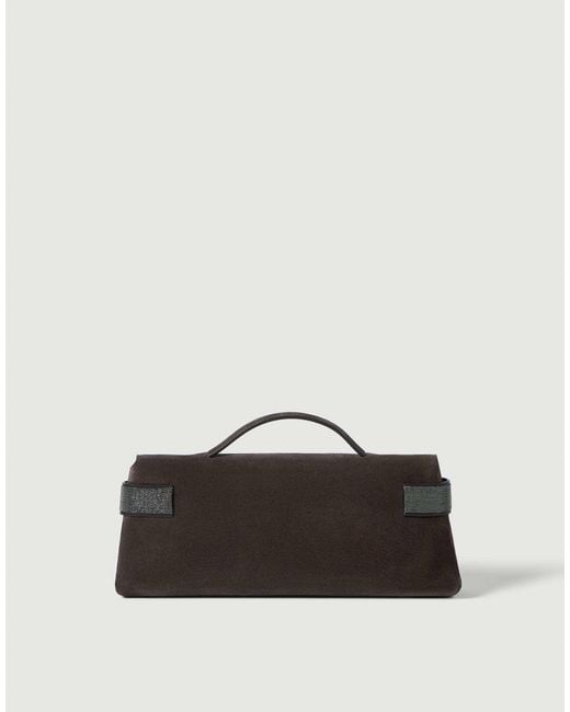 Brunello Cucinelli Brown Monili-Embellished Suede Clutch Bag