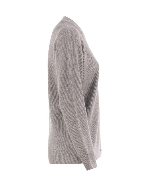 Fabiana Filippi Gray V-Neck Ribbed Cardigan
