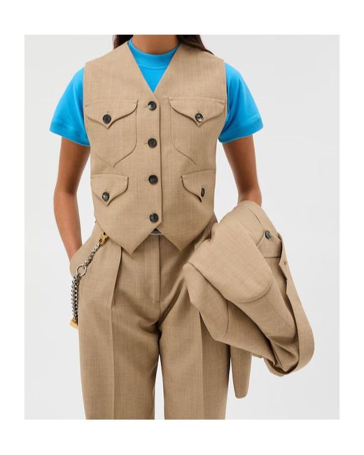 Versace Natural Buttoned Utility Vest Top