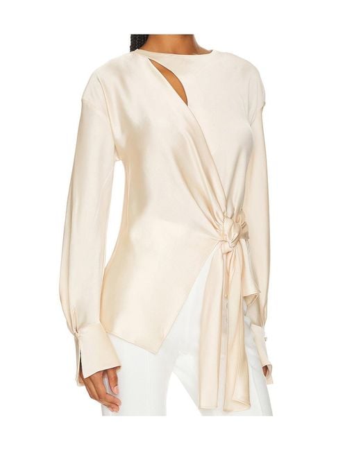 Jonathan Simkhai Natural Raffaella Knotted Long-Sleeve Top