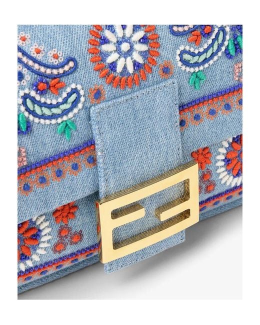 Fendi Blue Baguette Bead-Embroidered Shoulder Bag