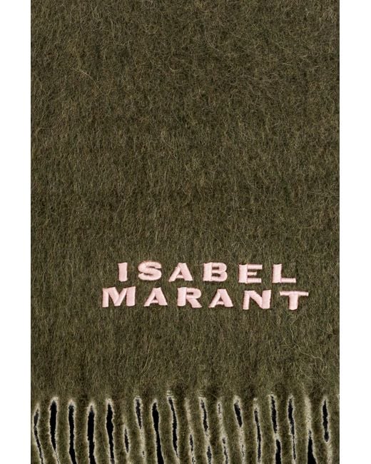 Isabel Marant Green Firny Logo-Embroidered Scarf