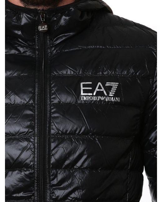 EA7 Black Logo Printed Quilted Down Jacket for men