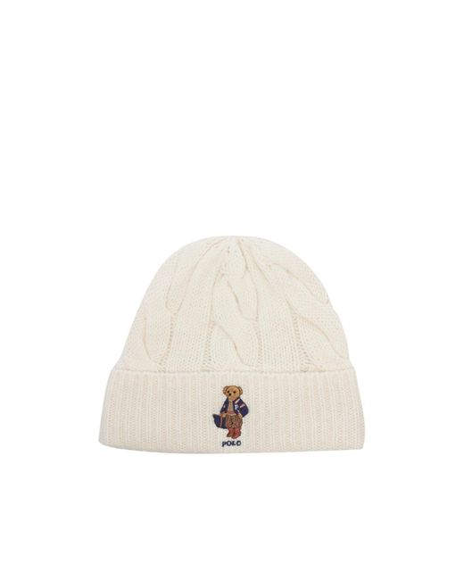 Polo Ralph Lauren White Ralph Lauren Cable-Knit Bear Beanie Hat