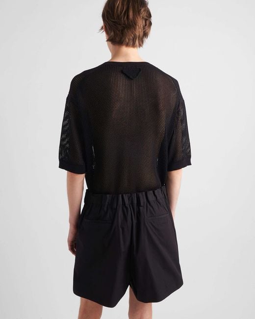 Prada Black Short-Sleeved Open-Knitted Top for men