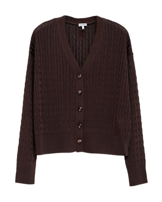 Loewe Brown Cable-Knit Buttoned Cardigan