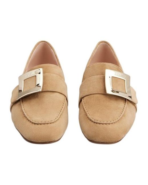 Roger Vivier Brown Logo-Engraved Flat Shoes