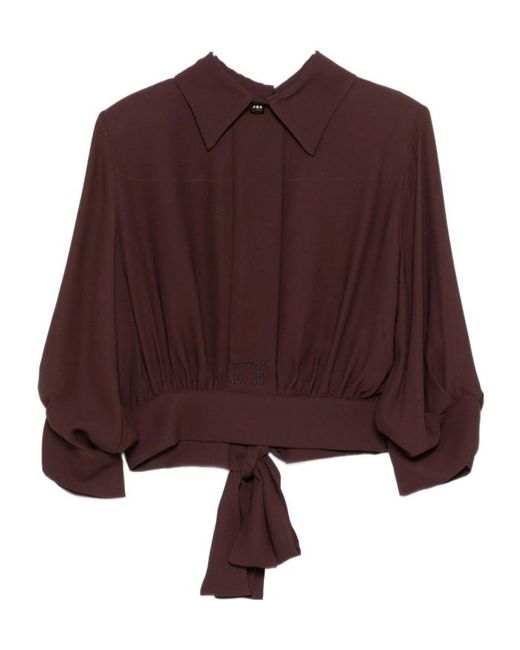 Elisabetta Franchi Brown Collar Tie-Waist Blouse