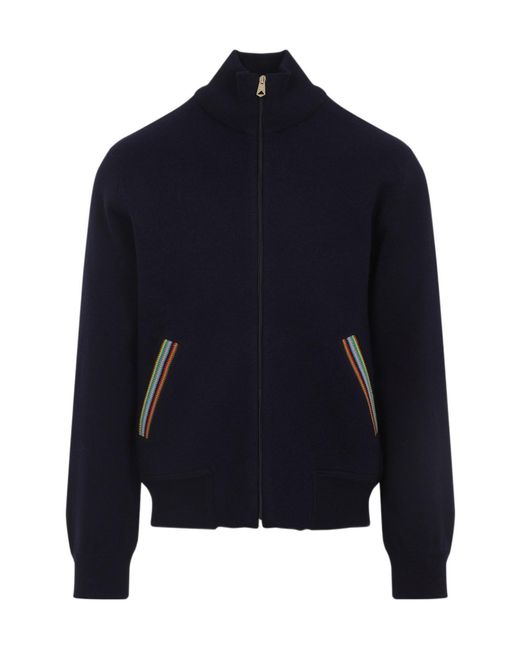 Paul Smith Blue Knitted Bomber Jacket for men