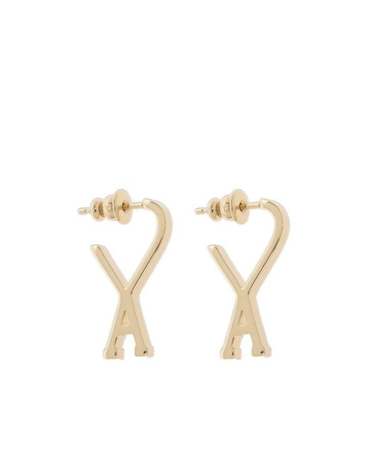 AMI White Ami De Coeur Small Hoop Earrings for men
