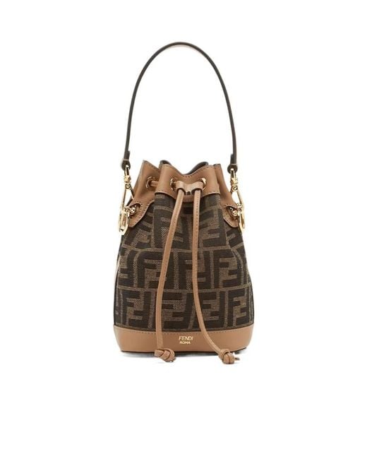Fendi Brown Mon Tresor Ff Jacquard Bucket Bag