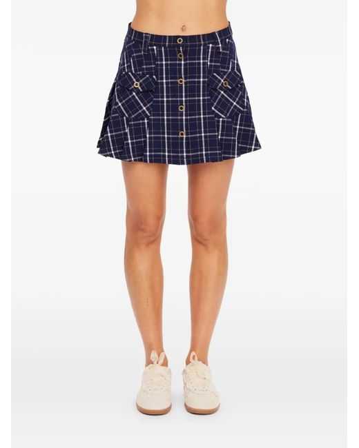 The Upside Blue Valencia Jones Buttoned Pleated Mini Skirt