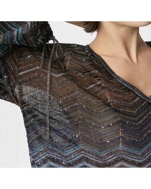 Missoni Blue Chevron V-Neck Top