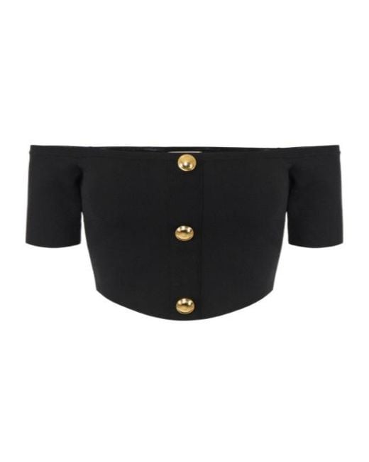 Elisabetta Franchi Black Off-Shoulder Button Knitted Top