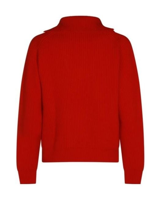 Jil Sander Red Half-Zipped Knitted Jumper for men
