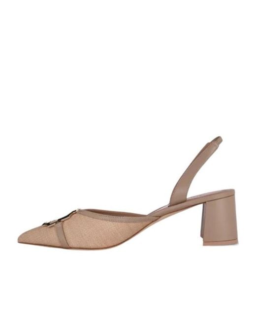 Malone Souliers Natural Misha Point-Toe Slingback Pumps