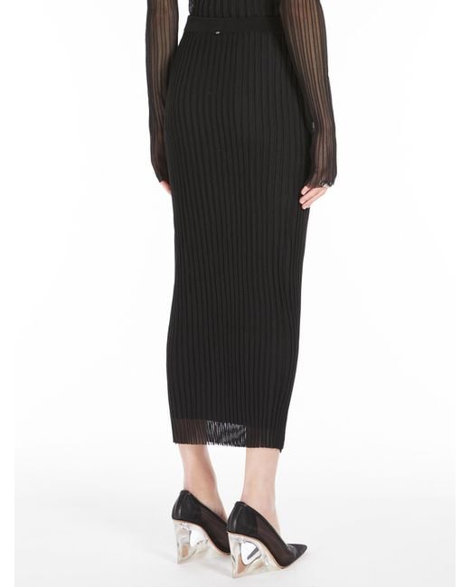 Sportmax Black Sheer Ribbed Knit Midi Skirt
