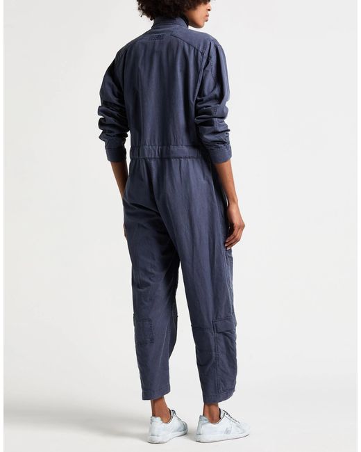 MM6 by Maison Margiela Blue Solid Color Stretch Long Sleeve Jumpsuit
