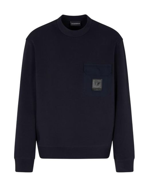 Emporio Armani Blue Patch-Pocket Cotton Sweatshirt for men