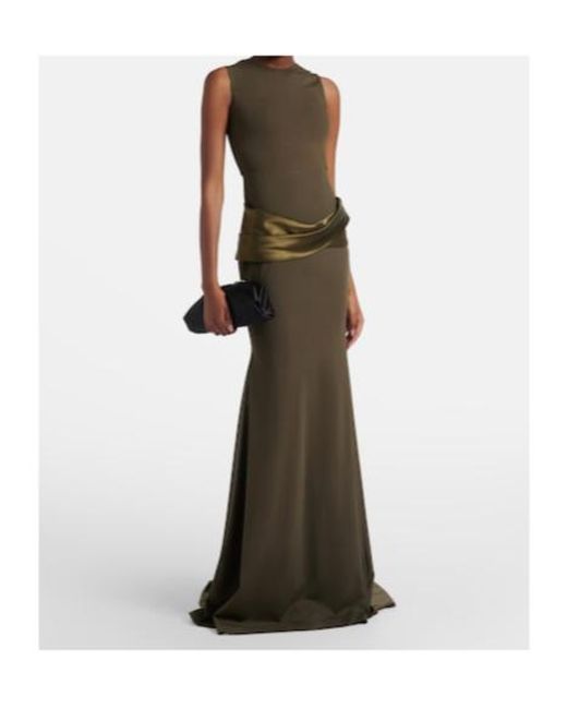 Alex Perry Natural Satin-Trimmed Gown