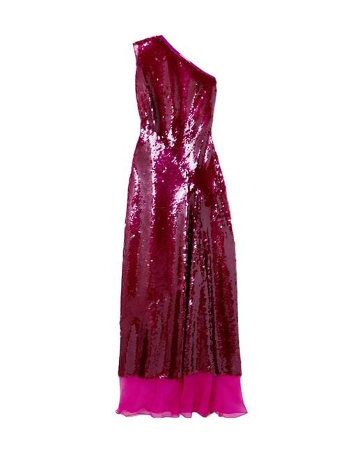 Stella McCartney Purple One-Shoulder Chiffon-Trimmed Sequined Tulle Gown