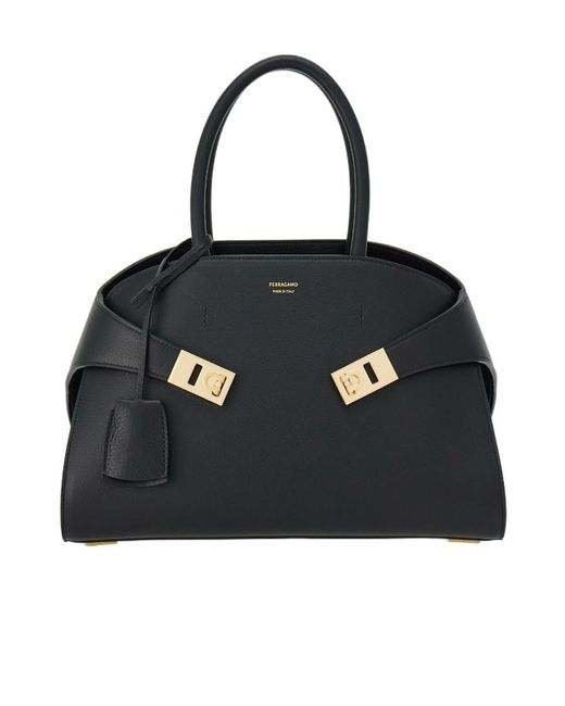 Ferragamo Black Hug Logo Printed Tote Bag