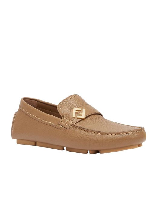 Fendi Brown Ff Plaque Driving Loafers for men