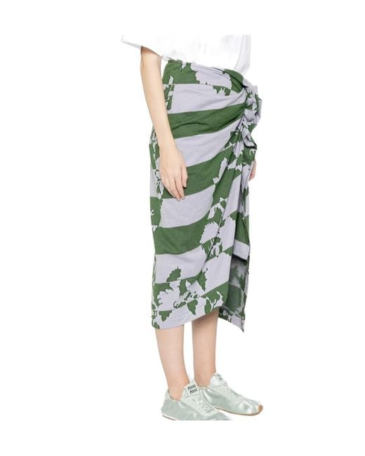 Dries Van Noten Green Printed Midi Skirt