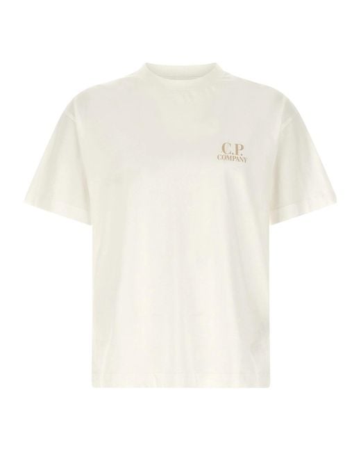 C P Company White Logo Crew Neck T-Shirt for men