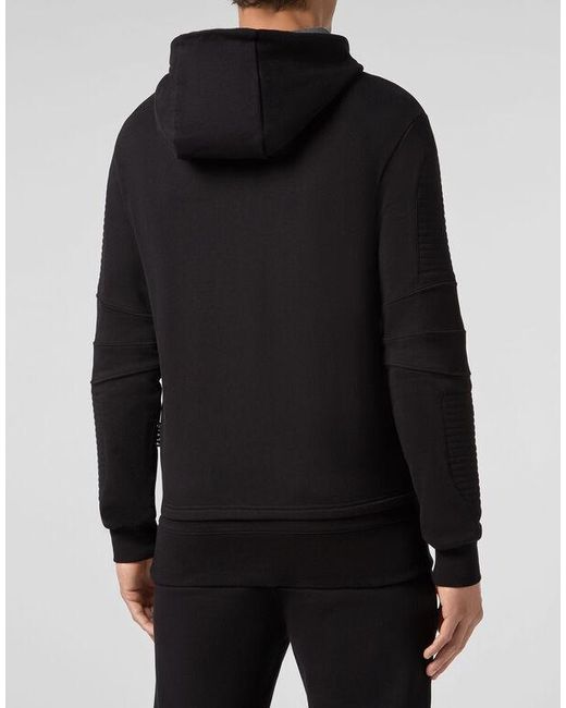 Philipp Plein Black Logo Details Hooded Hoodie for men