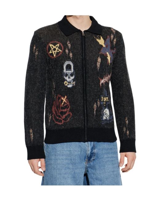 AllSaints Black Meller Graphic Zip Cardigan for men