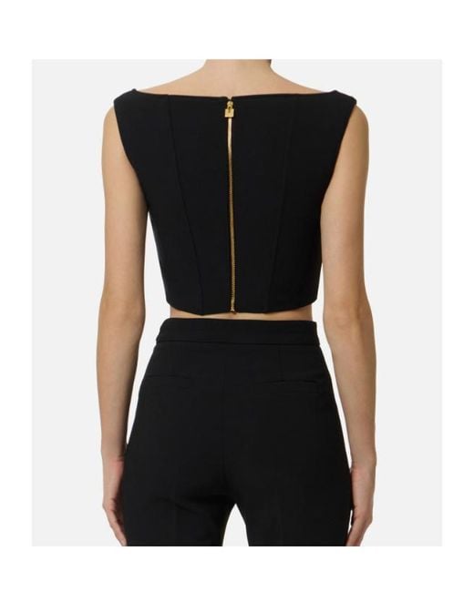 Elisabetta Franchi Black Sweetheart-Neckline Top