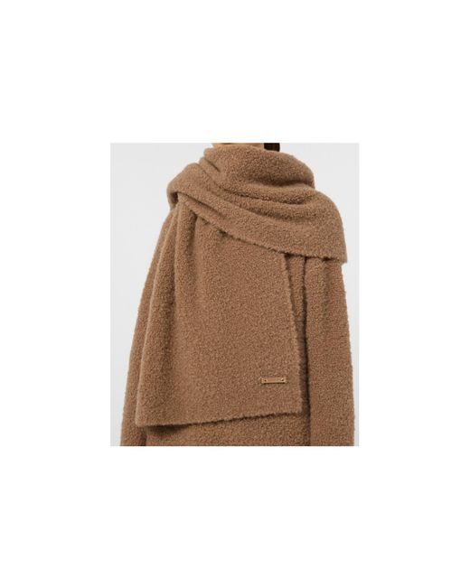 Max Mara Brown Calabra Logo Patch Fluffy Scarf