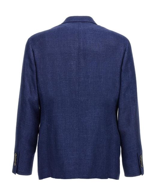 Brunello Cucinelli Blue Single-Breasted Long Sleeved Blazer for men