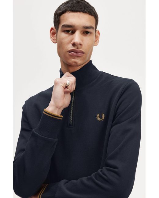 Fred Perry Blue Semi-Zipped Sweatshirt for men