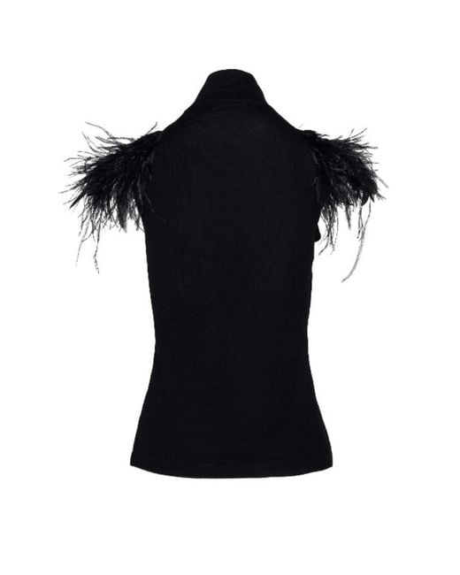 Alberta Ferretti Black Feather-Piping Blouse