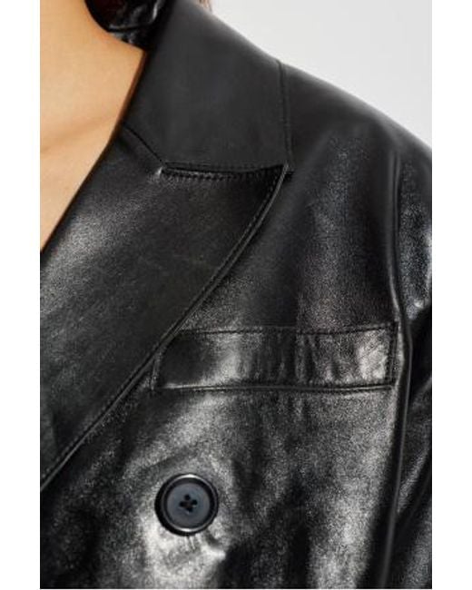 Stand Studio Black Alondra Double-Breasted Leather Blazer