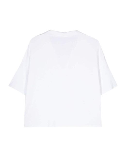 Majestic Filatures White Short-Sleeved Blouse With Slit Collar