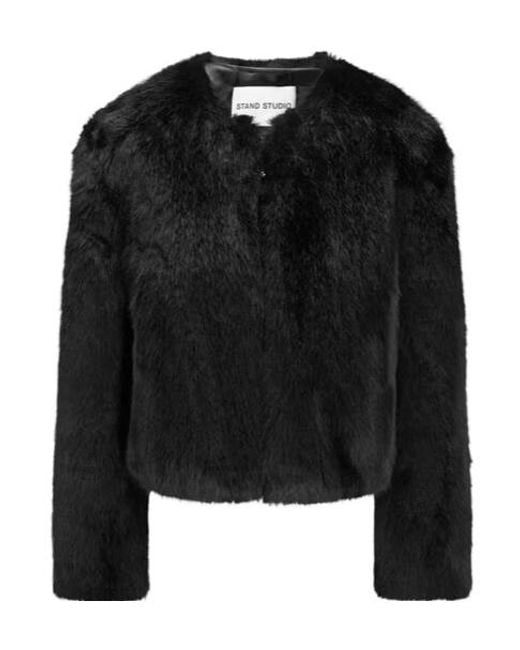 Stand Studio Black Zip-Up Faux Fur Jacket