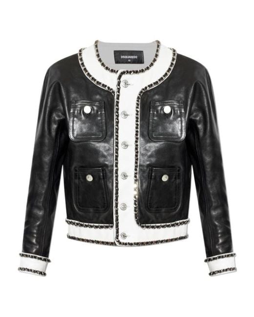 DSquared² Black Chain Trim Leather Jacket