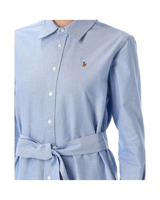 Ralph Lauren Blue Polo Belted Oxford Shirtdress