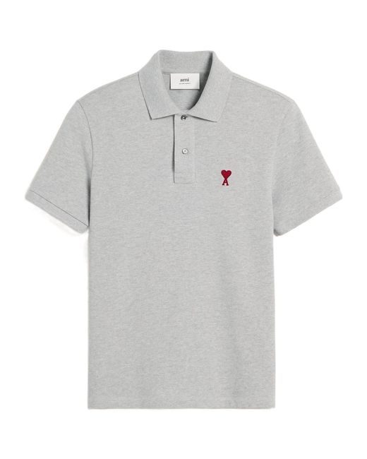 AMI Gray Short-Sleeved Polo Shirt for men