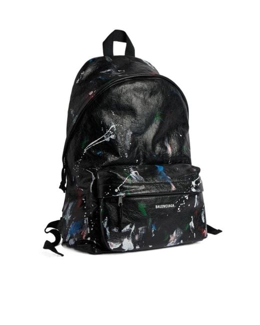 Balenciaga Black Explorer Paint-Splatter Backpack for men