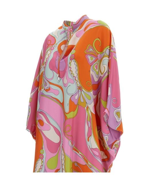 Emilio Pucci Red Orchidee-Print Silk Kaftan